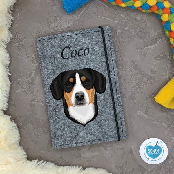 Designbeispiel der Impfpasshülle grau meliert für den Entlebucher Sennenhund